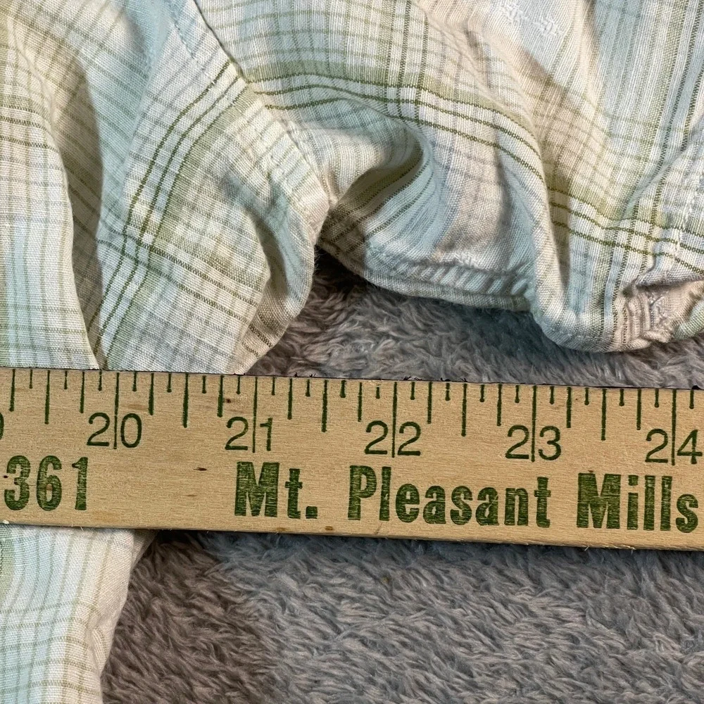Banana Republic Shirt Men's Large Cream Linen Cotton‎ Plaid Outdoorsy Button Up